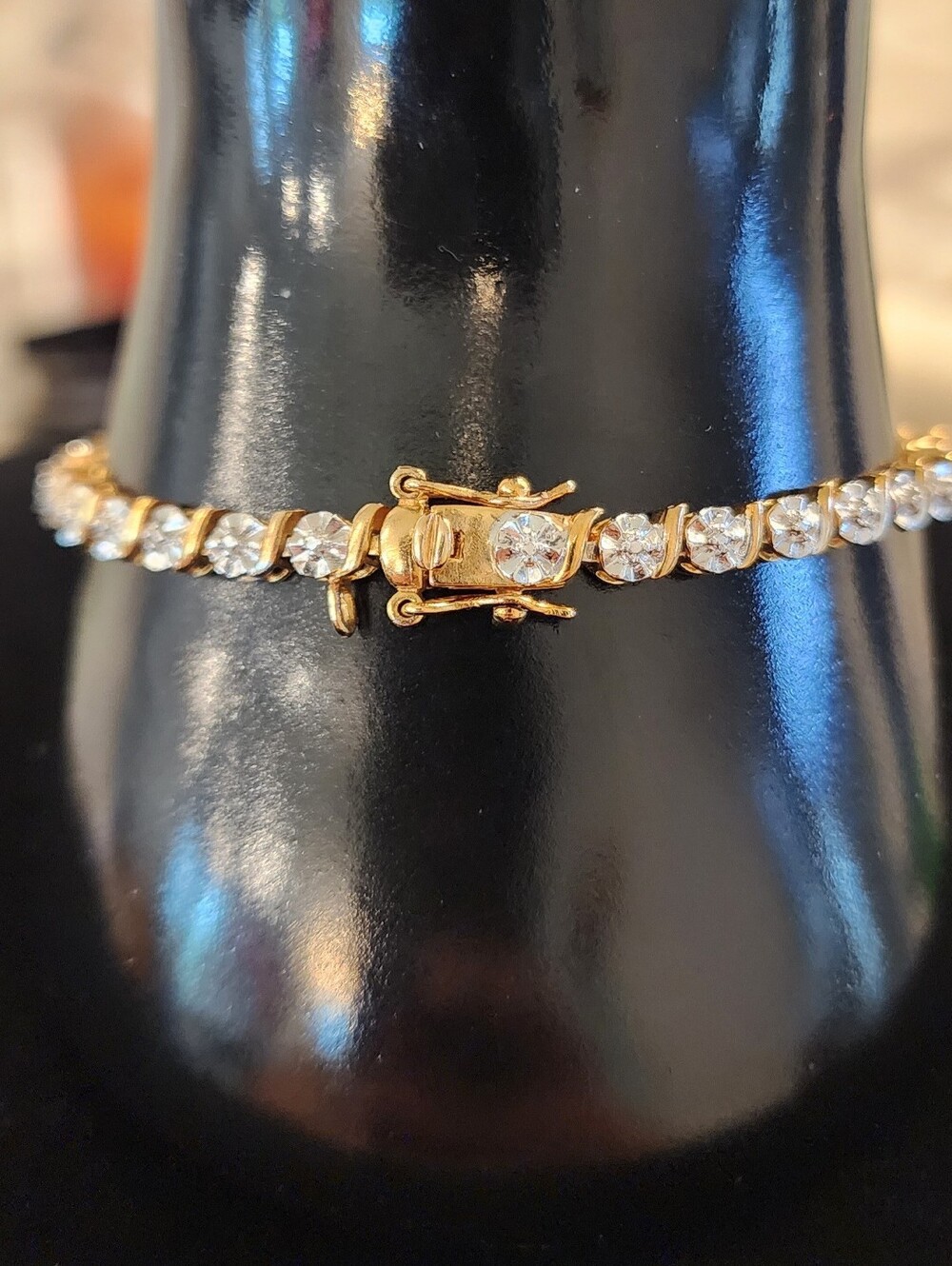 925 China Gold Tone and Clear Crystal Tennis Bracelet - Women Jewelry